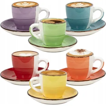 6x ŠÁLKY S PODŠÁLKY PRO ESPRESSO 90 ML BAREVNÁ SADA ŠÁLKŮ