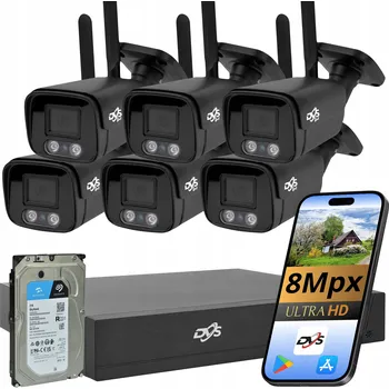Bezpečnostní kamera Monitorovací sada DVS SADA 6 WIFI KAMER TUBA 4K 8MPX ČERNÁ 2TB DVS