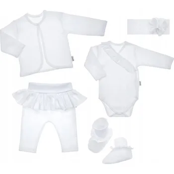 Kojenecká souprava Křestní souprava pro holčičku 5-dílná bílá VÝBAVIČKA PRO MIMINKO Nicol