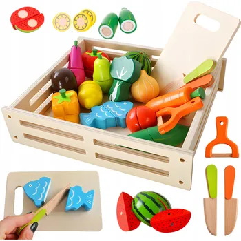 Dřevěná hračka Krájecí zelenina a ovoce dřevěné na magnet XXL
