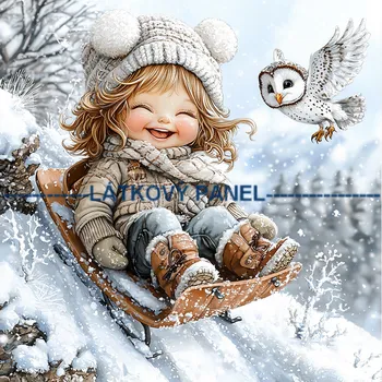 Látkový panel - Holčička se sovičkou - DZ-181 Velikost: 30x30cm, Materiál: Bavlna