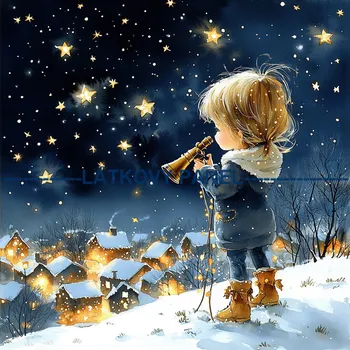 Látkový panel - Holčička s hvězdou - DZ-183 Velikost: 20x20cm, Materiál: Teplákovina nepočesaná