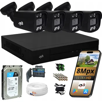 Bezpečnostní kamera Monitorovací sada DVS 4 analogové kamery 8Mpx venkovní 1TB IP66 černá