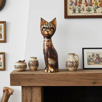 Kočka 9 dřevěná Socha 30 cm
