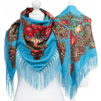 Šála Velký Dámský Folklórní Šátek Šála Lidový Goralský Třásně Etno Květiny