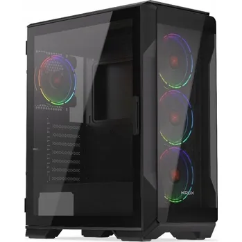 PC skříň Herní Počítačová Skříň Krux Heko, 4 ventilátory s ARGB tvrzené sklo černá