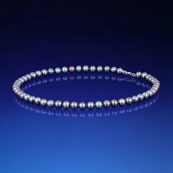 Náhrdelník Perlový náhrdelník černý AA-7 - stříbrná karabinka 925/1000 0,50g