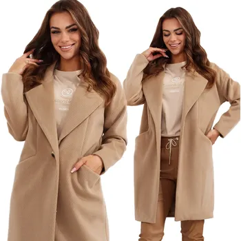 DÁMSKÝ VLNĚNÝ KABÁT PARKA KLASICKÝ ELEGANTNÍ VEL. 36 S BÉŽOVÝ