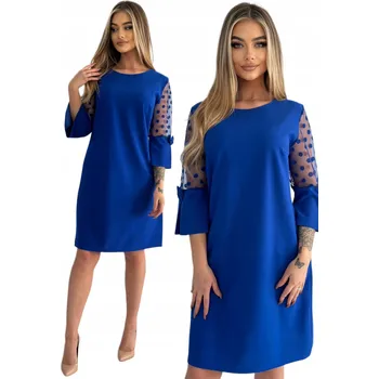 Dámské šaty ELEGANTNÍ MODRÉ TRAPEZOVÉ ŠATY VELIKOST 40