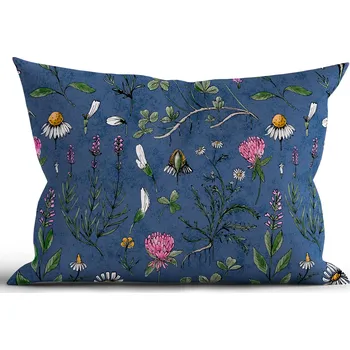 Povlak na dekorativní polštářek Bavlněný povlak na polštář Renforcé 50 × 70 cm - Herbář tmavě modrý