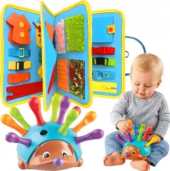 Dřevěná hračka Senzorická manipulační tabule Montessori ježek - třídič pro děti od 3 let