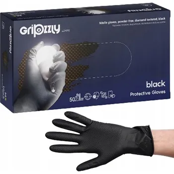 Vyšetřovací rukavice Nitrilové rukavice Zarys gripzzly bez pudru černé M 50 ks