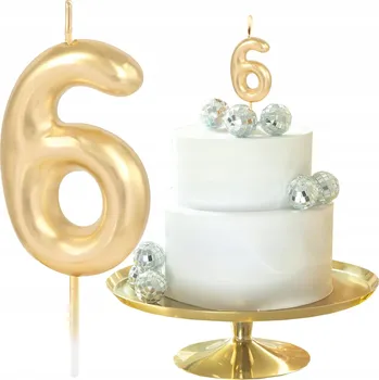 Dortová svíčka SVÍČKA ZLATÁ ČÍSLICE 6 ŠESTKA SVÍČKY S LESKEM DEKORATIVNÍ NA DORT