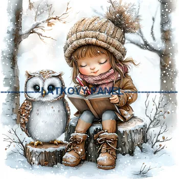 Látkový panel - Holčička se sovičkou - DZ-174 Velikost: 30x30cm, Materiál: Úplet