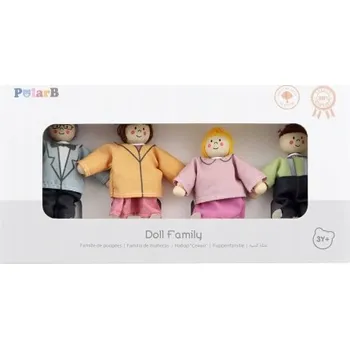 Dřevěná hračka VIGA SADA DŘEVĚNÝCH PANENEK DO DOMEČKU LÁTKOVÉ OBLEČENÍ 4 KS