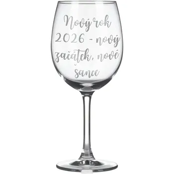 Sklenice Sklenice na víno s gravírovaným textem Nový rok 2026 – nový začátek, nové šance