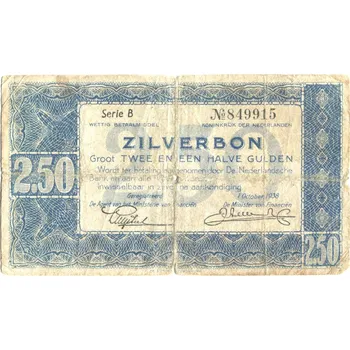 NIZOZEMÍ. 2,50 gulden 1938. Série B.
