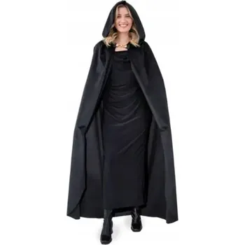 Karnevalový kostým PLÁŠŤ S KAPUCÍ ČERNÁ SAMETOVÁ ZE SAMETU 140 CM KARNEVAL KOSTÝM ČERNÁ