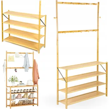 Věšák Wieszak bambusowy półka na buty regál stojan do předsíně 4 police háčky na obuv