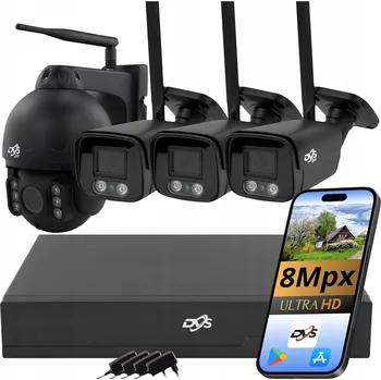 Bezpečnostní kamera Monitorovací sada DVS WIFI KAMEROVÝ SYSTÉM 3 + 1 OTOČNÁ KAMERA ČERNÁ