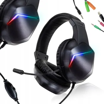Sluchátka SLUCHÁTKA HERNÍ NÁUŠNÍ DRÁTOVÁ S MIKROFONEM RGB LED PODSVÍCENÍ PC