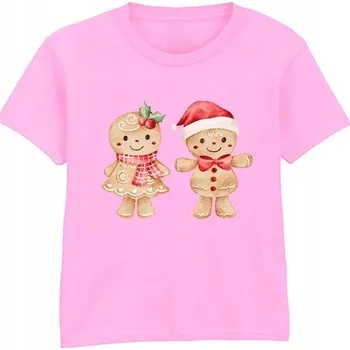 Chlapecké tričko Dětské vánoční tričko Perníkový Panáček a Paní Perníčková Růžové 9/11 let