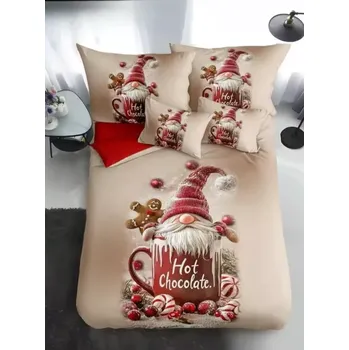 Povlečení POVÁNOČNÍ VÝPRODEJ ! Sada vánočního bavlněného povlečení s 3D efektem pro 2 postele 140x200/70x90 cm – VÁNOCE / MERRY CHRISTMAS - Skřítek s čokoládou + PROSTĚRADLO ZDARMA !