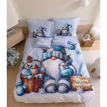 Povlečení BLACK FRIDAY 2025 ! Sada vánočního bavlněného povlečení s 3D efektem pro 2 postele 140x200/70x90 cm – VÁNOCE / MERRY CHRISTMAS - SKŘÍTEK S KOŠÍČKEM + prostěradlo zdarma