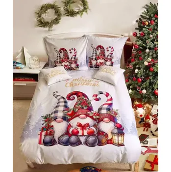 Povlečení BLACK FRIDAY 2025 ! Sada vánočního bavlněného povlečení s 3D efektem pro 2 postele 140x200/70x90 cm – VÁNOCE / MERRY CHRISTMAS - SKŘÍTCI + prostěradlo zdarma