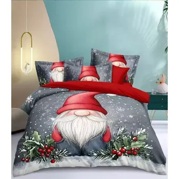 Povlečení BLACK FRIDAY 2025 ! Sada vánočního bavlněného povlečení s 3D efektem pro 2 postele 140x200/70x90 cm – VÁNOCE / MERRY CHRISTMAS - Skřítek a vločky + PROSTĚRADLO ZDARMA !