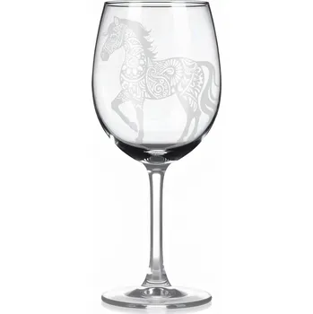 Sklenice Sklenice na víno s gravírováním mandaly koně II – Síla pohybu a svobody