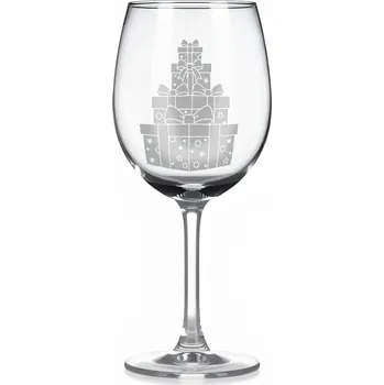 Sklenice Sklenice na víno s gravírovaným motivem stohu vánočních dárků