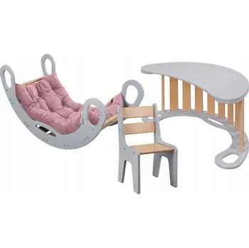 Dětská houpačka Sada KIDS: houpačka, deska, židlička, matrace, skluzavka Montessori kašmír 5 ks