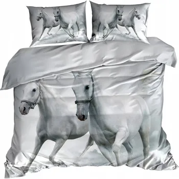 Povlečení 3D Bavlna saténové Povlečení 220x200 cm BÍLÍ KONĚ