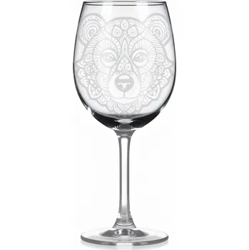 Sklenice Sklenice na víno s gravírováním mandaly medvěda – Strážce přírody