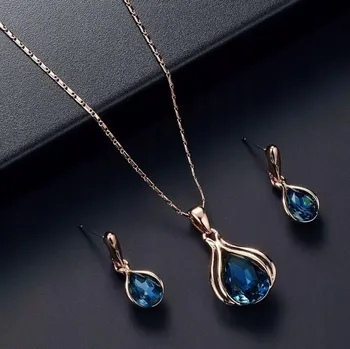Náhrdelník Vintage Sada Náhrdelníku a Náušnic Růžové Zlato Safírová Sada