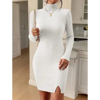 Dámské šaty Dámské pletené šaty s rolákem Barva: Bílá, Velikostní tabulka: S