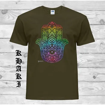 Pánské oblečení levne-bavlnene-tricko-potisk-hamsa Barva: Khaki, velikost: M