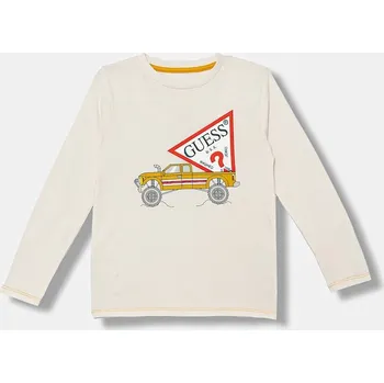 Chlapecké tričko Dětské bavlněné tričko s dlouhým rukávem Guess béžová barva, s potiskem, N5BI14 I3Z14 N5BI14.I3Z14.9BYA 08X, vel. 118-122