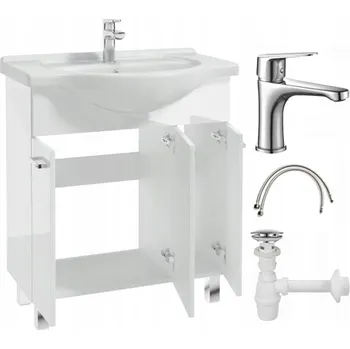 Šatní skříň Koupelnová skříňka s umyvadlem, baterií a sifonem 75 Stojící bílý lesk