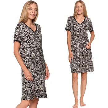 Dámské noční prádlo Noční Košile s viskózovou krajkou a leopardím s leopardím vzorem MORAJ 3XL