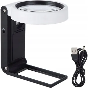 VELKÁ SKLÁDACÍ LED LUPA 10X 25X S 33 LED A 3 REŽIMY SVĚTLA PRO ČTENÍ