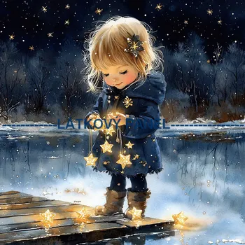 Látkový panel - Holčička s hvězdou - DZ-198 Velikost: 20x20cm, Materiál: Úplet