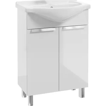 Koupelnový nábytek Koupelnová skříňka s umyvadlem, baterií a sifonem, stojící, bílý lesk, 60x85 cm