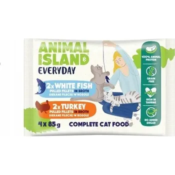 Krmivo pro kočku Animal Island Krmivo mokré pro kočky Everyday Krůta a Bílá ryba 4x85 g