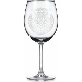 Sklenice Sklenice na víno s gravírováním mandaly kočky – Elegance a tajemství