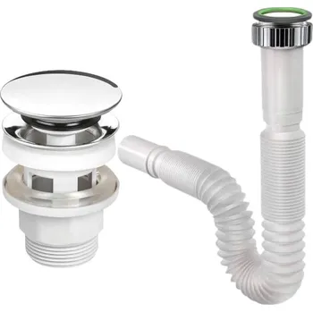 Sifon Umyvadlový sifon nastavitelný flexibilní + zátka klik klak s přepadem chrom