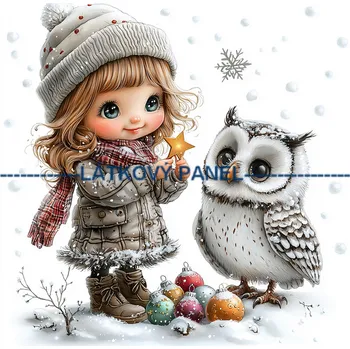 Látkový panel - Holčička se sovičkou - DZ-176 Velikost: 40x40cm, Materiál: Úplet