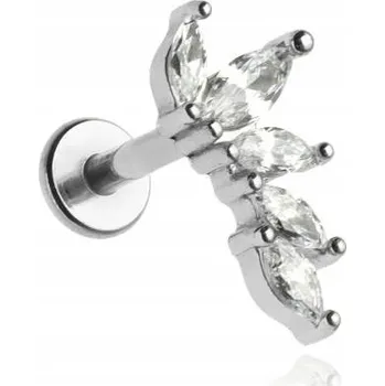 Náušnice Labret piercing s kubickými zirkony stříbrný levý 1,2/6