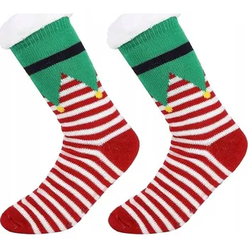 Pánské ponožky PONOŽKY BÍLO-ČERVENÉ VÁNOČNÍ DLOUHÉ TEPLÉ 35-40